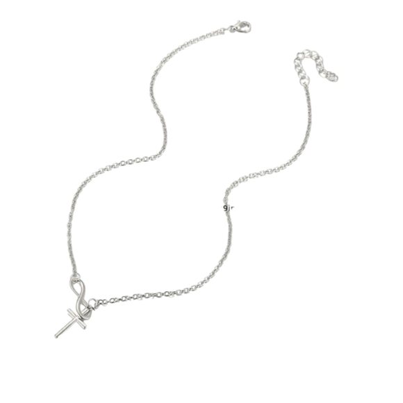 NWOT Infinity Necklace Silver, cross runs inside infinity to endless design - Picture 7 of 10